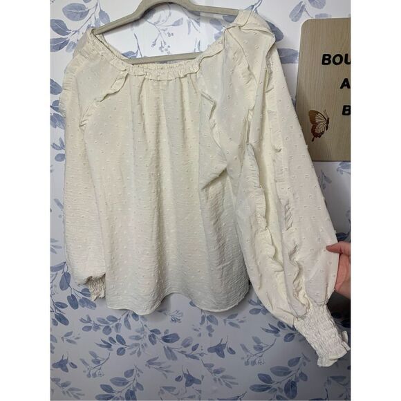 Max Studio Smocked Long Sleeve Blouse Ecru Ivory Size S - Picture 9 of 9